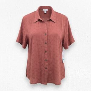 Y2K Vintage Alfred Dunner Paprika Textured Button Up Blouse Short Sleeve Size 16